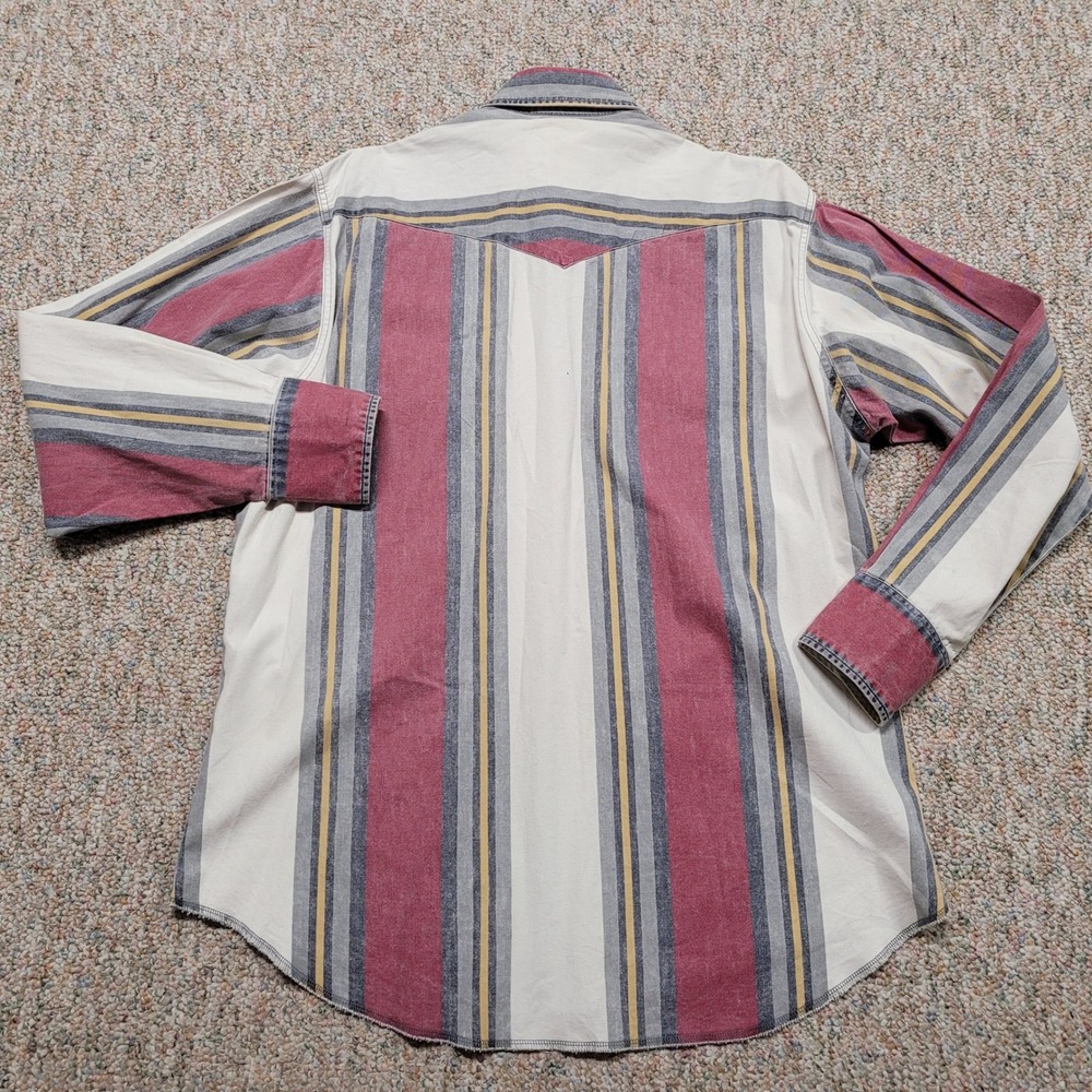 Wrangler Brushpopper Western Shirt‎ Men Large Multicolor Striped Pearl Snap Fade - Picture 9 of 10